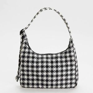 BAGGU Mini Pixel Gingham Black and White Nylon Shoulder Bag